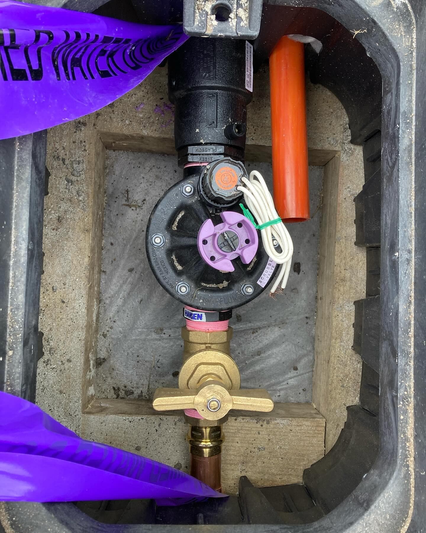Close-up of the recycled-water valve and isolation assembly